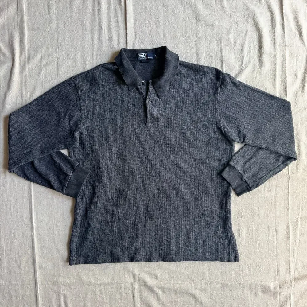 Vintage Polo Ralph Lauren Shirt Men's L L/S Textured Polo Rugby Style Pony 90's